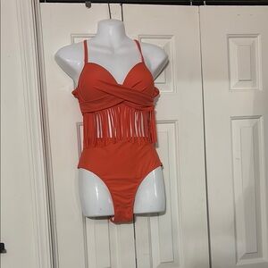 Vibrant Orange Fringe Two Piece Swimsuit-NWT